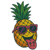 Funhouse Ananas-Logo mit Sonnenbrille und Zunge. Das ikonische Markenzeichen des Kollektivs.